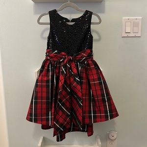 Pippa & Julie Girls Hi-Low Holiday Plaid & Sequined Dress, Size 5